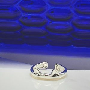 Adorable kitty cat silver overlay adjustable ring